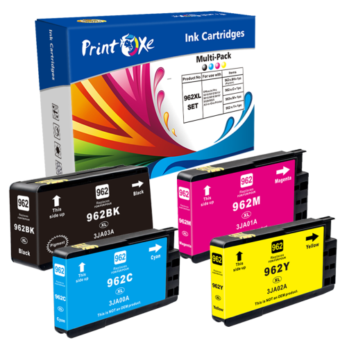PRINTOXE® 962 XL Set ; 4 Ink Cartridges Compatible for HP 962XL for OfficeJet 9010 9012 9014 9015 9016 9018 9019 9020 9022 9025 9026 9027 9028 9029