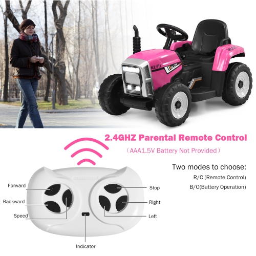 Costway Tracteur à Remorque Électrique 12V avec Télécommande et Lumières LED