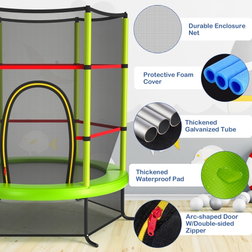 Costway Youth Jumping Round Trampoline 55'' Exercise W/ Safety Pad Enclosure Combo Kids