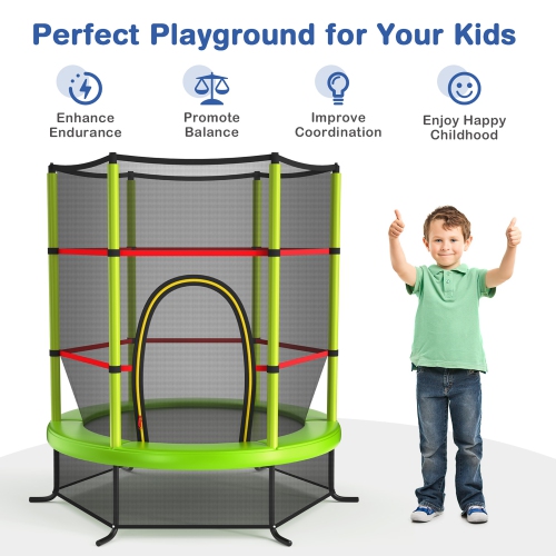 Costway Youth Jumping Round Trampoline 55'' Exercise W/ Safety Pad Enclosure Combo Kids