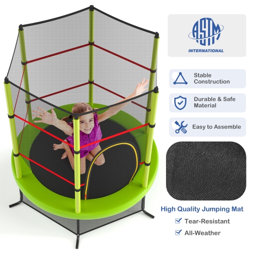 Costway Youth Jumping Round Trampoline 55'' Exercise W/ Safety Pad Enclosure Combo Kids