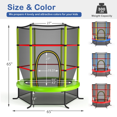 Costway Youth Jumping Round Trampoline 55'' Exercise W/ Safety Pad Enclosure Combo Kids