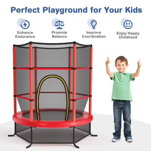 Costway Youth Jumping Round Trampoline 55'' Exercise W/ Safety Pad Enclosure Combo Kids