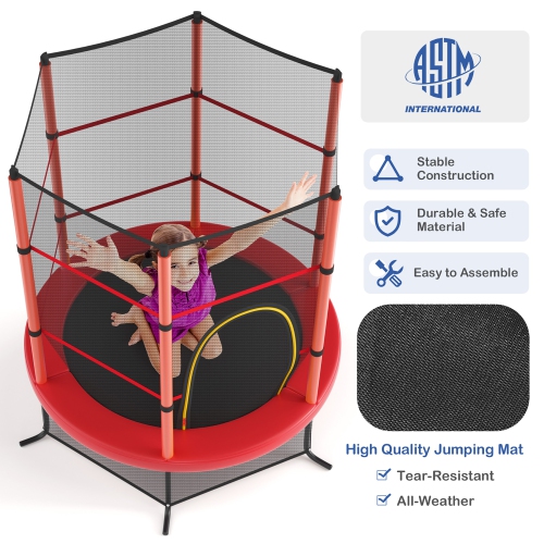 Costway Youth Jumping Round Trampoline 55'' Exercise W/ Safety Pad Enclosure Combo Kids