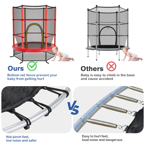 Costway Youth Jumping Round Trampoline 55'' Exercise W/ Safety Pad Enclosure Combo Kids