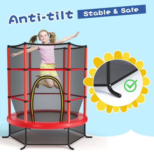 Costway Youth Jumping Round Trampoline 55'' Exercise W/ Safety Pad Enclosure Combo Kids