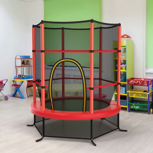 Costway Youth Jumping Round Trampoline 55'' Exercise W/ Safety Pad Enclosure Combo Kids