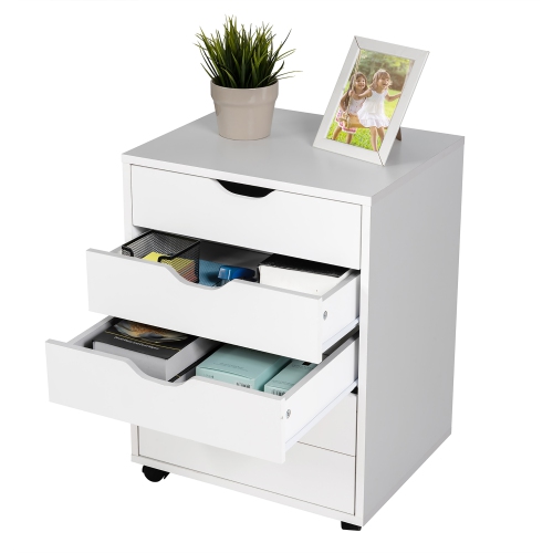 Costway 5 Drawer Chest Storage Dresser Floor Cabinet Organizer with Wheels White