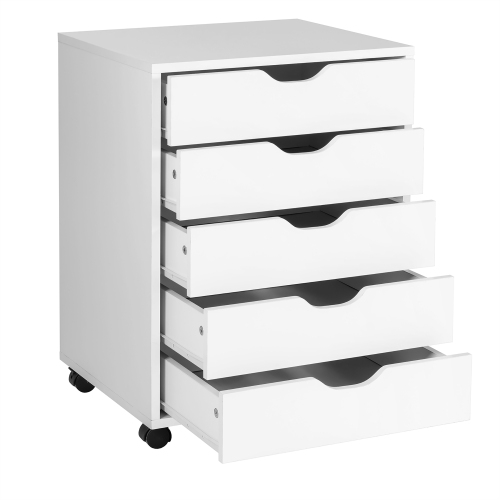 Costway 5 Drawer Chest Storage Dresser Floor Cabinet Organizer with Wheels White
