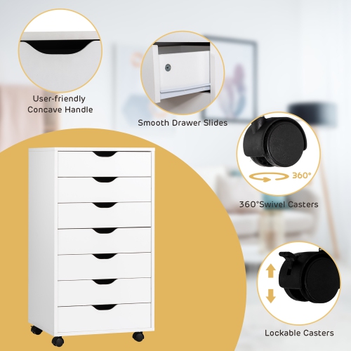 Costway 7 Drawer Chest Storage Dresser Floor Cabinet Organizer with Wheels White