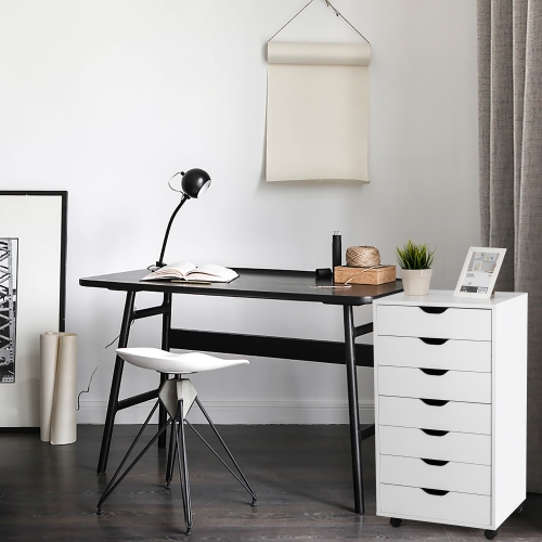 Costway 7 Drawer Chest Storage Dresser Floor Cabinet Organizer with Wheels White