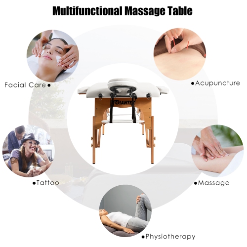Costway 84''L Portable Massage Table Adjustable Facial Spa Bed Tattoo w/ Carry Case
