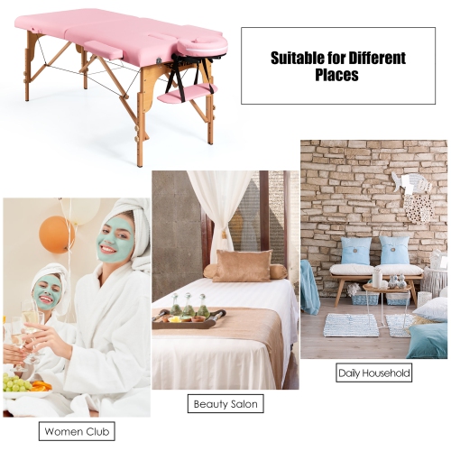 84''L Portable Massage Table Adjustable Facial Spa Bed Tattoo w/ Carry Case WhiteBlackPinkRed