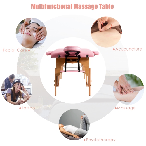 84''L Portable Massage Table Adjustable Facial Spa Bed Tattoo w/ Carry Case WhiteBlackPinkRed