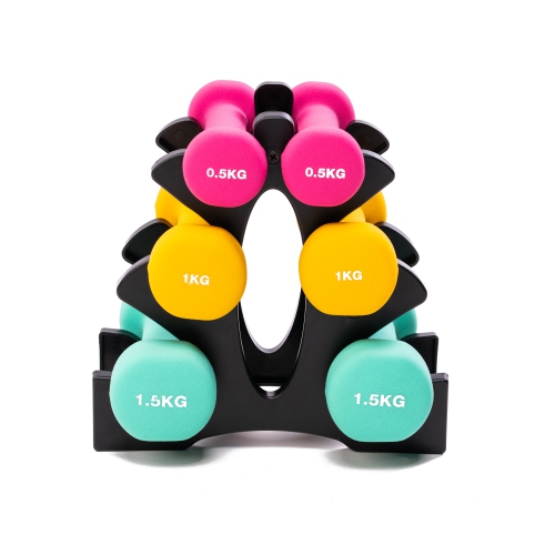 PRISP Dumbbells Set with Rack, 3 Pairs of Neoprene Free Weights with Stand