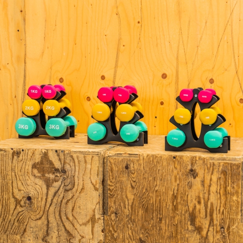 PRISP Dumbbells Set with Rack, 3 Pairs of Neoprene Free Weights with Stand