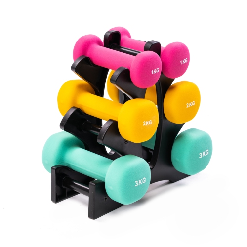 PRISP Dumbbells Set with Rack, 3 Pairs of Neoprene Free Weights with Stand