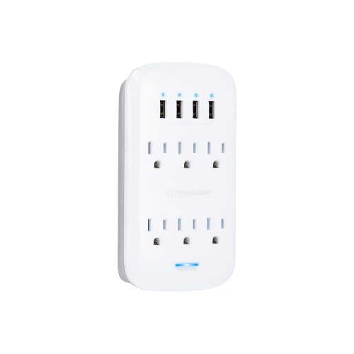 6-Outlet Wall Mount Surge Protector Socket with 4 USB Charging Ports, 900 Joules