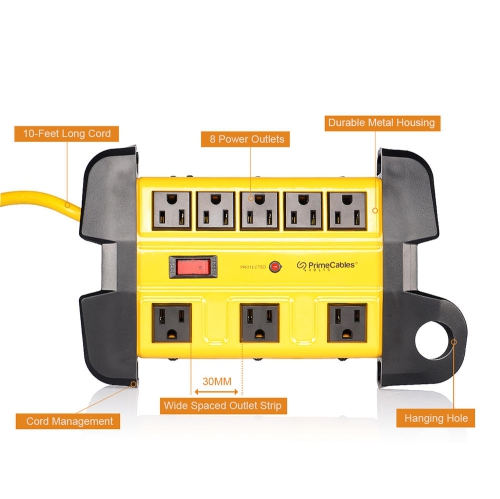 8 Outlets Metal Housing Surge Protector with 14AWG 10Ft Cord, 1350 Joules