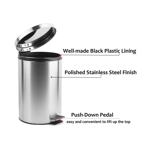 8L Step Trash Can Garbage can with Lid and Foot Pedal, Stainless Steel Waste Bin