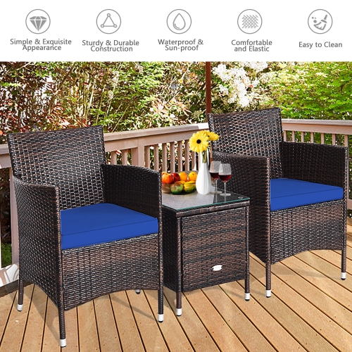 Ensemble de meubles en osier de rotin en polyéthylène 3 PCS de Costway pour l'extérieur Chaise Table basse Jardin