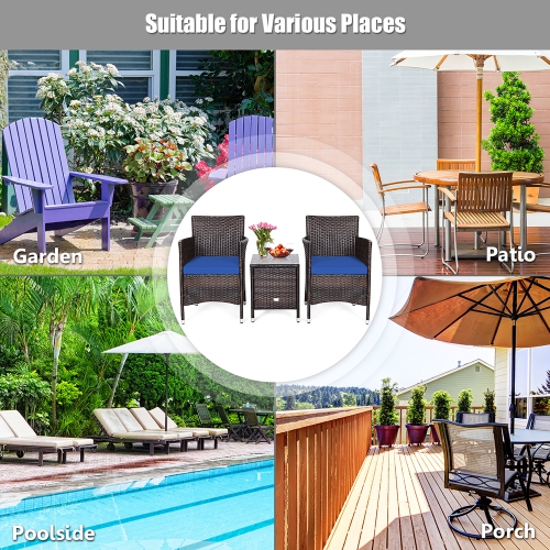 Ensemble de meubles en osier de rotin en polyéthylène 3 PCS de Costway pour l'extérieur Chaise Table basse Jardin