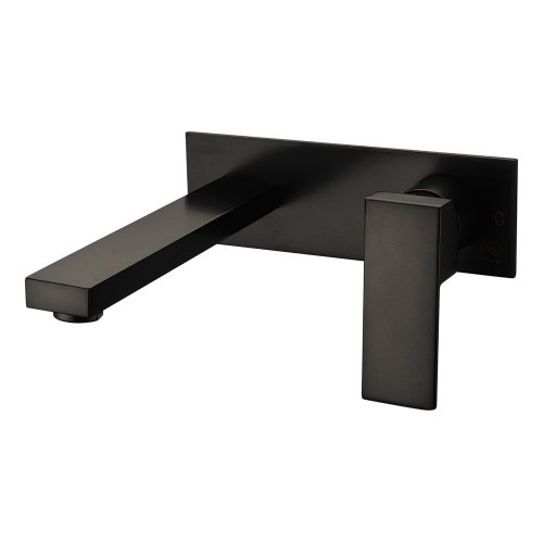 Agua Canada - RICCARDO-BK - Square Single Matte Black Wall Mounted Bathroom Basin Faucet