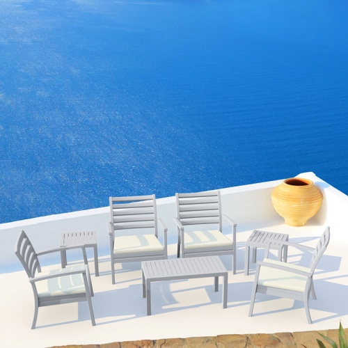 Compamia Ocean Square Resin Patio Side Table Silver Gray