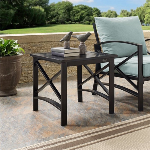 Pemberly Row Metal Patio End Table in Oiled Bronze