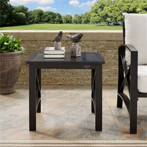Pemberly Row Metal Patio End Table in Oiled Bronze