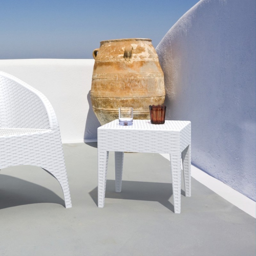 Compamia Miami Square Resin Patio Side Table in White