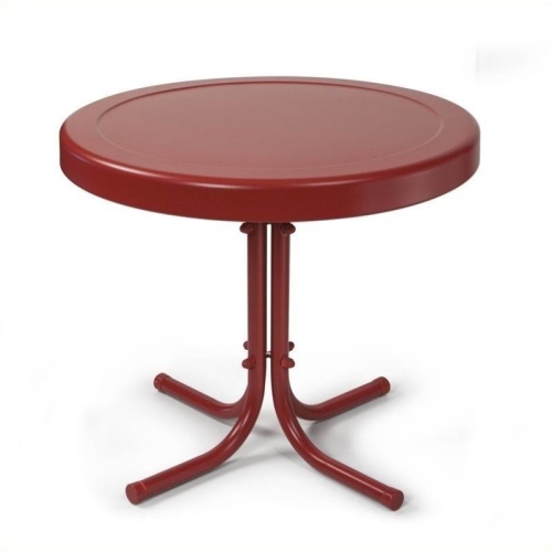 Pemberly Row Retro Metal Table in Coral Red