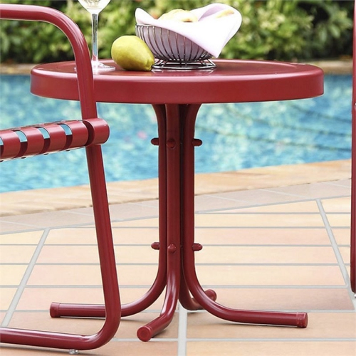 Pemberly Row Retro Metal Table in Coral Red