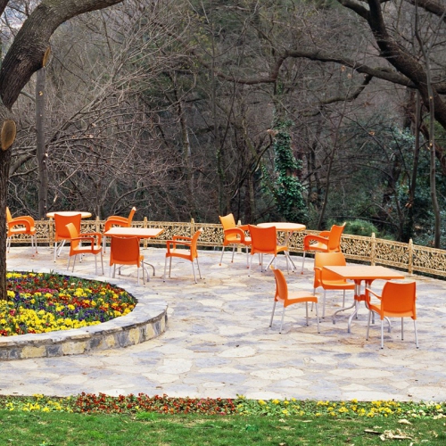 Compamia Forza 31" Square Folding Patio Dining Table in Orange