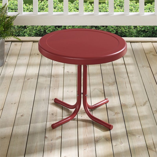 Pemberly Row Retro Metal Patio End Table in Red