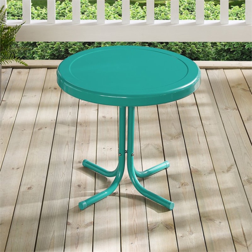 Crosley Retro Metal Patio End Table in Turquoise