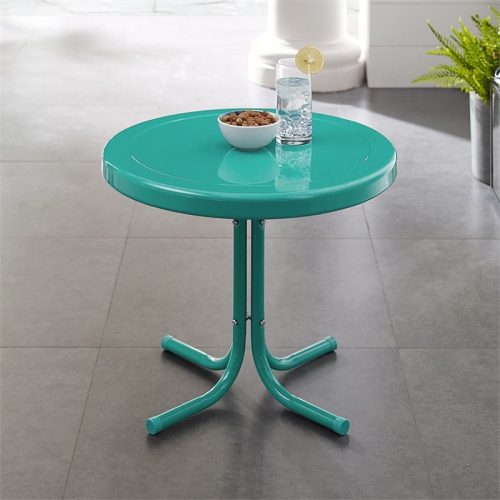 Crosley Retro Metal Patio End Table in Turquoise