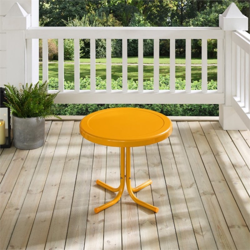 Pemberly Row Retro Metal Patio End Table in Tangerine