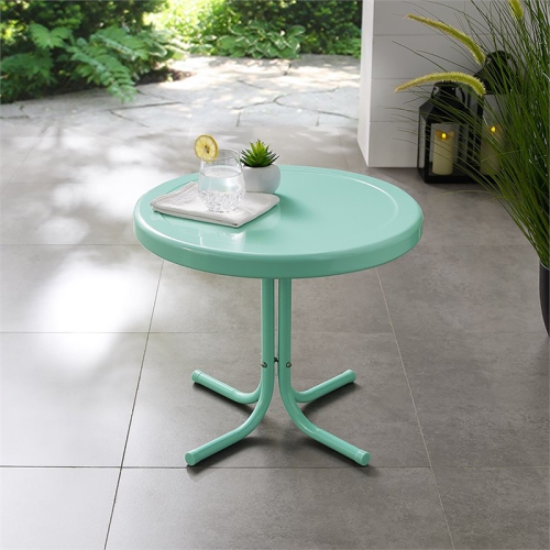 Crosley Retro Metal Patio End Table in Aqua