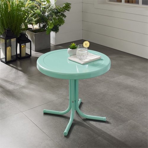 Crosley Retro Metal Patio End Table in Aqua