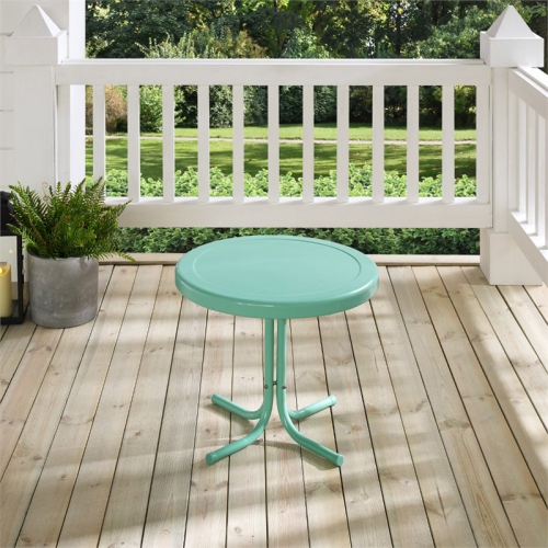 Crosley Retro Metal Patio End Table in Aqua