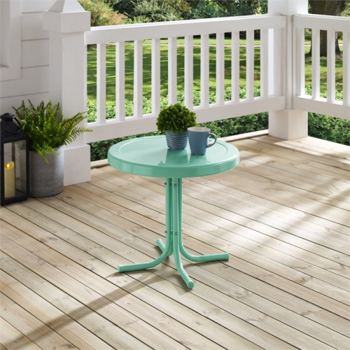 Crosley Retro Metal Patio End Table in Aqua