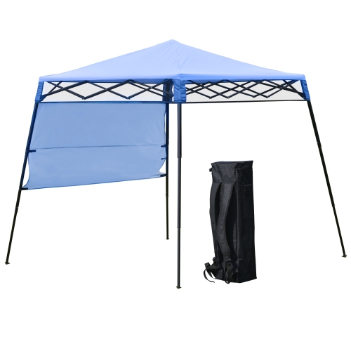 Outsunny 7' x 7' Garden Foldable Pop Up Gazebo Tent with Backpack & Adjustable Legs Outdoor Party Canopy, Blue & Black