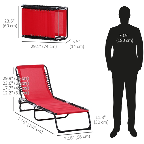 Outsunny Outdoor Folding Lounge Chair, 4-Level Adjustable Chaise Lounge with Headrest, Tanning Chair Beach Bed Reclining Lounger Cot for Camping,