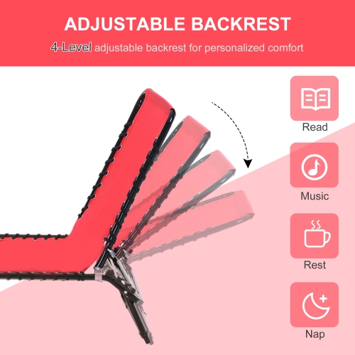 Outsunny Outdoor Folding Lounge Chair, 4-Level Adjustable Chaise Lounge with Headrest, Tanning Chair Beach Bed Reclining Lounger Cot for Camping,