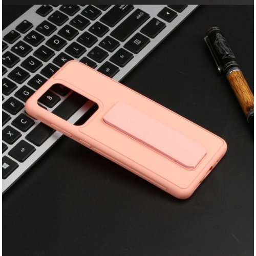 TopSave Vertical&Horizontal Kickstand Hand Wrist Strap Foldable Magnetic Stand Shockproof Protective Phone Case For Samsung S21 Ultra, Pink Sand