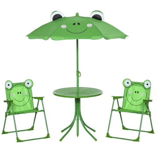 OUTSUNNY  Kids Folding Picnic Table And Chair Set Pattern Outdoor Garden Patio Backyard With Removable & Height Adjustable Sun Umbrella In Green