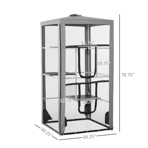 PawHut – Grand enclos extérieur pour chats, cage de Kitten cage, intérieur pour chats, 3 plateformes, portes à fermeture à glissière et 4 sacs de