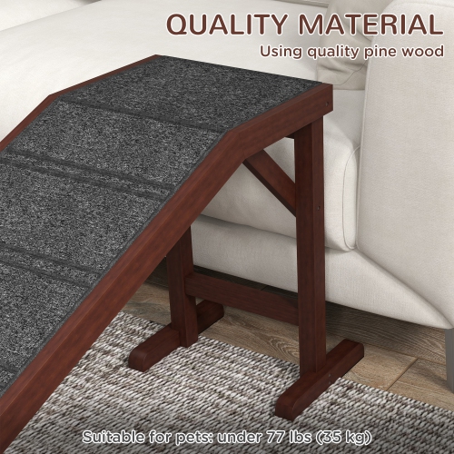 PawHut Pet Ramp Bed Steps for Dogs Cats Non-slip Carpet Top Platform Pine Wood 74"L x 16"W x 25"H Brown