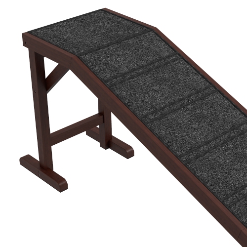 PawHut Pet Ramp Bed Steps for Dogs Cats Non-slip Carpet Top Platform Pine Wood 74"L x 16"W x 25"H Brown